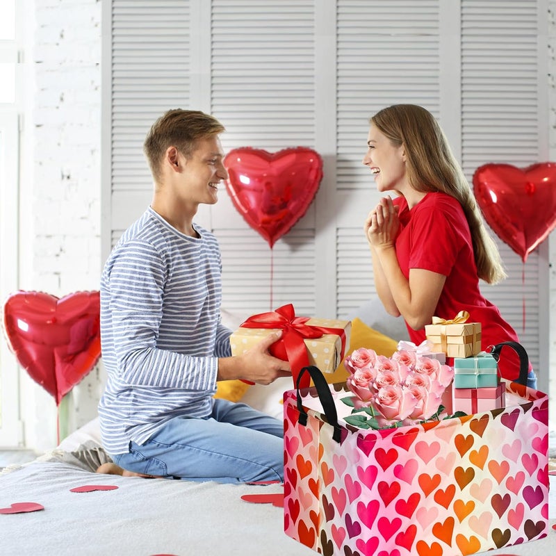 FUULOXE Rectangular Valentines Basket Storage Bin for Shelves Girls Gifts Baskets Foldable Box with Handles for Home Office Car Dormroom Valentine's Day Party Supplies - Image 4